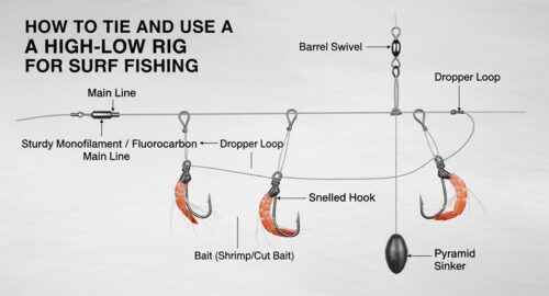 High-low rig diagram showing two dropper loops and pyramid sinker
