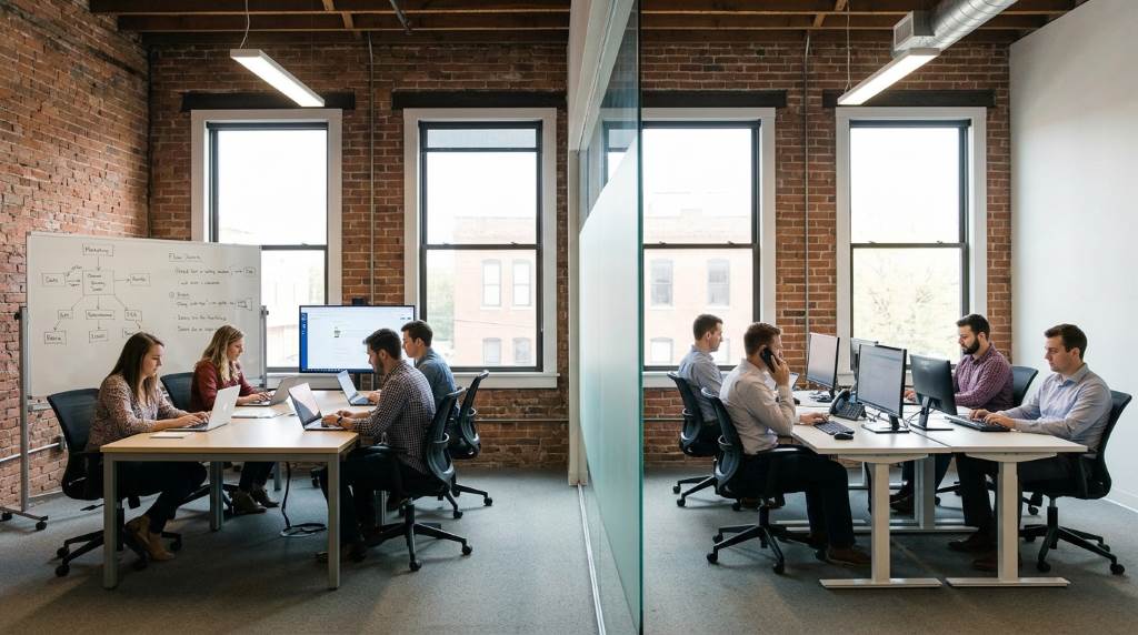 B2B software team reviewing lead conversion metrics