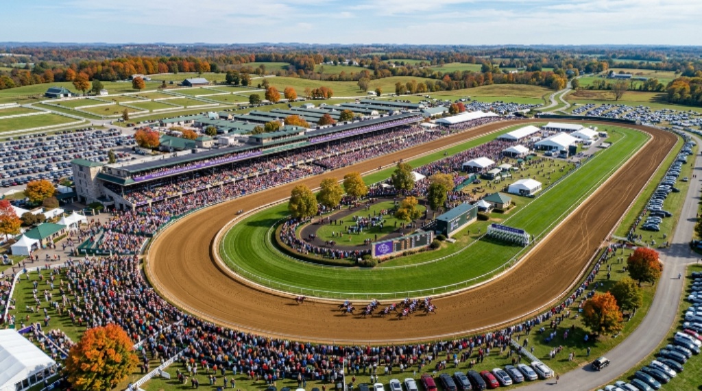 Aerial view of Keeneland Race Course in Lexington Kentucky during Breeders Cup