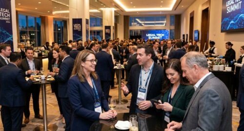 Legal professionals networking at a technology conference in Miami Beach